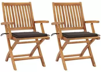 vidaXL Gartenst&uuml;hle 2er-Set, Teak Massivholz, taupe Kissen (3062414)