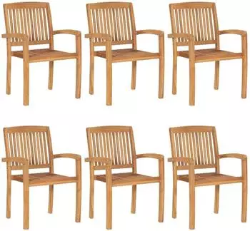 vidaXL Stapelbare Gartenst&uuml;hle mit Kissen 6 Stk. Massivholz Teak (3073278)