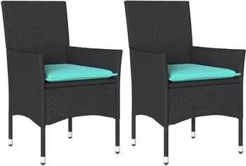 vidaXL Gartenst&uuml;hle mit Kissen 2er-Set Poly Rattan Schwarz (368118)