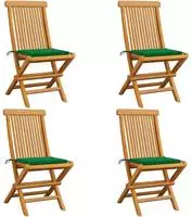 vidaXL Gartenst&uuml;hle mit Gr&uuml;nen Kissen 4 Stk. Teak Massivholz