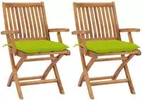 vidaXL Gartenst&uuml;hle 2 Stk. mit Hellgr&uuml;nen Kissen Massivholz Teak