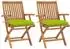 vidaXL Gartenstühle 2er-Set Teak Massivholz hellgrüne Kissen (3062432)
