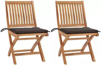 vidaXL Gartenst&uuml;hle 2 Stk. Teak Massivholz mit Taupe Kissen (3062441)