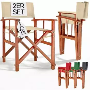 Casaria Regiestuhl 2er-Set Eukalyptusholz FSC&reg; klappbar, creme, bis 160kg (110158)