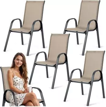 Sofotel Gartenstuhl 4er-Set Textil & Metall, 120kg, Beige (298002-4)