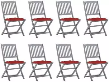 vidaXL Klappbare Gartenst&uuml;hle 8er-Set mit Kissen Akazienholz Rot (3078311)