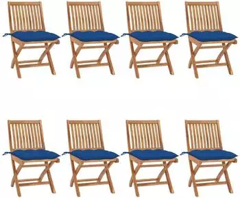vidaXL Klappbare Gartenst&uuml;hle mit Kissen, Teak massiv, 8er-Set (3072886)