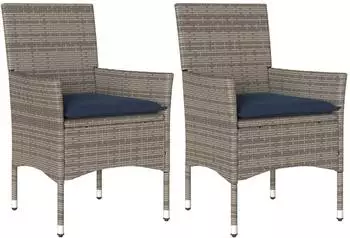 vidaXL Gartenst&uuml;hle mit Kissen 2er-Set Poly Rattan Grau (368117)