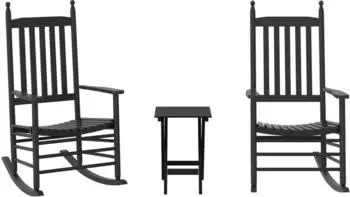 vidaXL Schaukelst&uuml;hle 2er-Set mit Klapptisch, Schwarz, Massivholz Pappel (3281590)