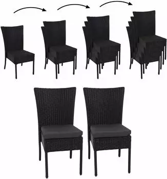 Heute Wohnen HWC-G19 Gartenstuhl 2er-Set Poly-Rattan stapelbar, schwarz/dunkelgrau (70950)