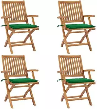 vidaXL Klappbare Gartenst&uuml;hle mit Kissen, Teak massiv, 4er-Set (3072728)