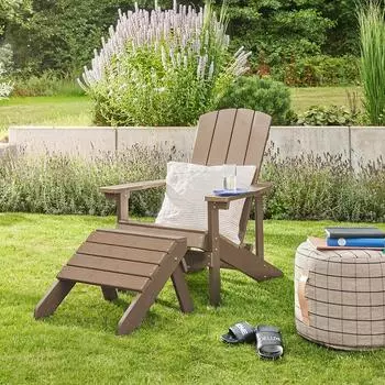 Home Deluxe FAREA Gartenstuhl mit Hocker, HDPE-Kunststoff, Braun