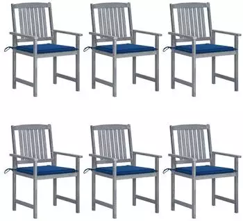 vidaXL Gartenst&uuml;hle mit Kissen 6er-Set, Akazienholz, grau (3078217)