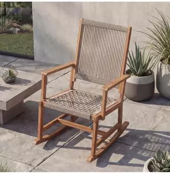 MCW Schaukelstuhl MCW-P73 Outdoor Akazienholz Seilgeflecht Beige (MCW-P73)