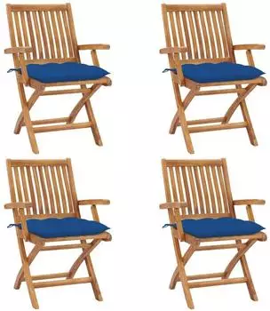 vidaXL Klappbare Gartenst&uuml;hle mit Kissen 4er-Set Teak Massivholz (3072748)