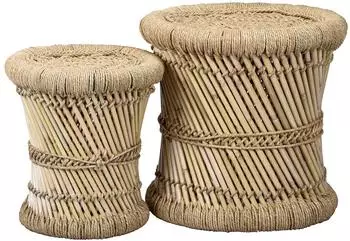 Marrakesch Orient & Mediterran Interior Benita 2er Set Hocker aus Bambus ø 36cm & 30cm (ssh-002-gr-ssh-002-kl)