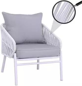 MCW P90 Gartenstuhl Aluminium Seilgeflecht Textil hellgrau (100724)
