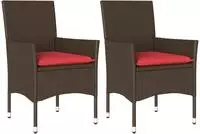 vidaXL Gartenst&uuml;hle mit Kissen 2 Stk. Braun Poly Rattan