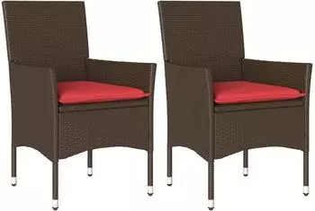 vidaXL Gartenst&uuml;hle mit Kissen 2er-Set, Poly Rattan, braun (368116)