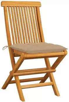vidaXL Gartenst&uuml;hle Massivholz Teak, beige Kissen, 2er-Set (3062478)