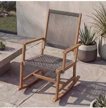 MCW Schaukelstuhl P73 Outdoor Akazienholz Seilgeflecht, grau (MCW-P73)