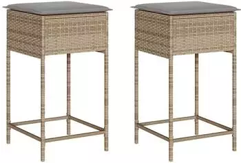 vidaXL Garten-Barhocker mit Kissen, Poly Rattan, beige, 2er-Set (368320)