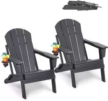 VEVOR Adirondack Stuhl Klappbar Kunststoff mit Getr&auml;nkehalter, Grau, 2er-Set
