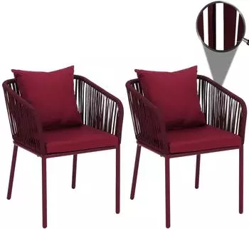 MCW MCW-N41 Gartenstuhl 2er-Set Aluminium Seilgeflecht bordeaux mit Kissen (100694)