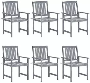 vidaXL Gartenst&uuml;hle mit Kissen 6er-Set Akazien-Massivholz Grau (3078221)