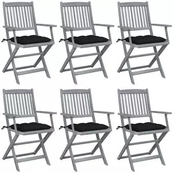 vidaXL Klappbare Gartenst&uuml;hle 6er-Set mit Kissen Akazienholz Schwarz (3065429)