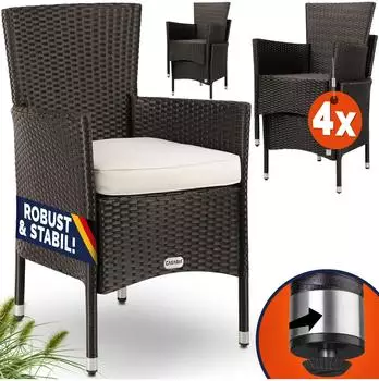 Casaria Gartenst&uuml;hle 4er-Set Polyrattan stapelbar mit Auflagen, 160kg (996322)