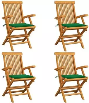 vidaXL Gartenst&uuml;hle Massivholz Teak, gr&uuml;ne Kissen, 4 Stk. (3065622)