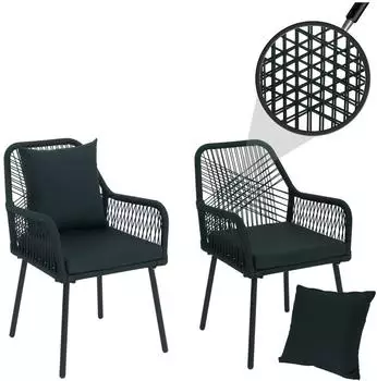 MCW O12 Gartenstuhl 2er-Set Aluminium Seilgeflecht, Kissen, gr&uuml;n (100668)