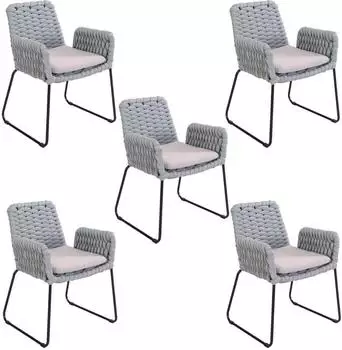 Home Deluxe Balero Gartenstuhl mit Armlehnen Seilgeflecht Hellgrau 5er-Set