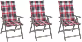 vidaXL Verstellbare Gartenst&uuml;hle 3er-Set mit Auflagen Massivholz Akazie (3064741)