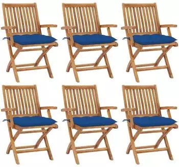 vidaXL Klappbare Gartenst&uuml;hle mit Kissen 6er-Set, Teak Massivholz (3072775)