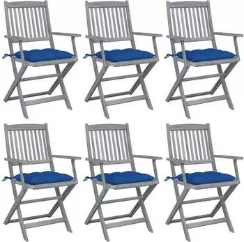 vidaXL Klappbare Gartenst&uuml;hle 6er-Set mit Kissen Akazienholz Blau (3065432)