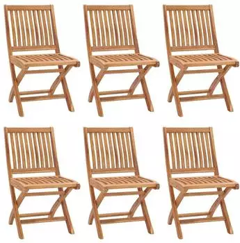 vidaXL Klappbare Gartenst&uuml;hle mit Kissen 6 Stk. Teak Massivholz (3072859)