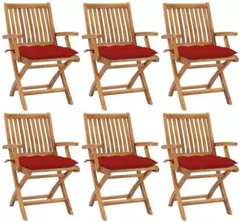 vidaXL Klappbare Gartenst&uuml;hle mit Kissen 6 Stk. Teak Massivholz (3072771)