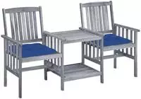 Vidaxl Garden Chairs With Tea Table And Cushions Solid Acacia Wood...
