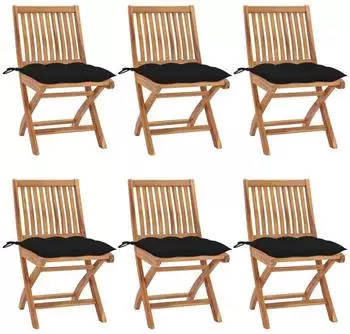 vidaXL Klappbare Gartenstühle mit Kissen 6 Stk. Teak (3072856)