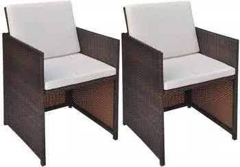 vidaXL Gartenst&uuml;hle mit Polstern und Kissen, Poly-Rattan, braun, 2er-Set (42560)