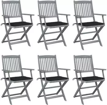 vidaXL Klappbare Gartenst&uuml;hle 6 Stk. mit Sitzkissen, Akazienholz, schwarz (3065414)