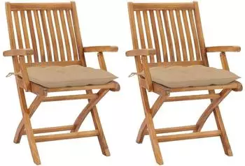 vidaXL Gartenst&uuml;hle 2 Stk. Massivholz Teak mit beigen Kissen (3062424)