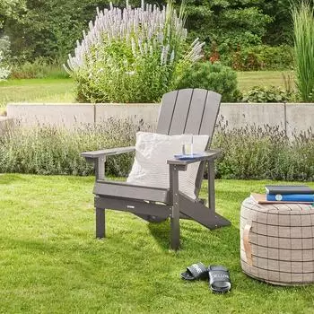 Home Deluxe Gartenstuhl Farea mit Hocker, HDPE-Kunststoff, grau