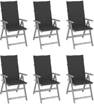 vidaXL Hochlehner verstellbar 6er-Set mit Auflagen, Akazienholz, anthrazit (3065317)