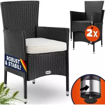 Casaria Gartenst&uuml;hle 2er Set Polyrattan stapelbar mit Auflagen 160kg (109139)