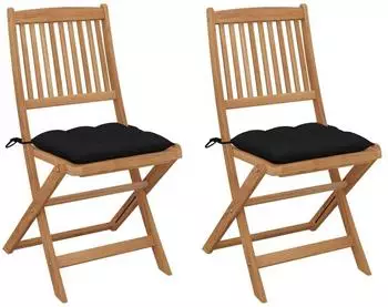 vidaXL Klappbare Gartenst&uuml;hle 2er-Set mit Kissen, Akazienholz (3064666)