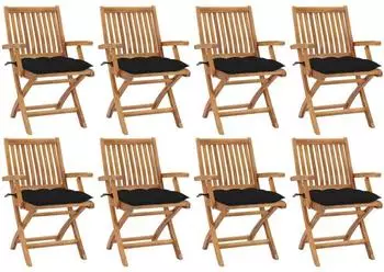 vidaXL Klappbare Gartenst&uuml;hle mit Kissen 8er-Set, Teak Massivholz (3072799)