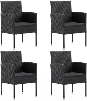 vidaXL Gartenst&uuml;hle mit Kissen, Polyrattan, schwarz, 4 Stk. (318709)